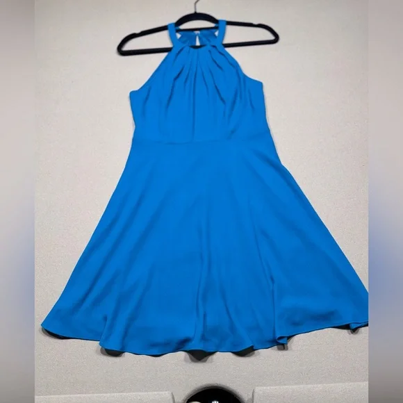 Express High Neck Fit and Flare Dress in Teal - Picture 3 of 9